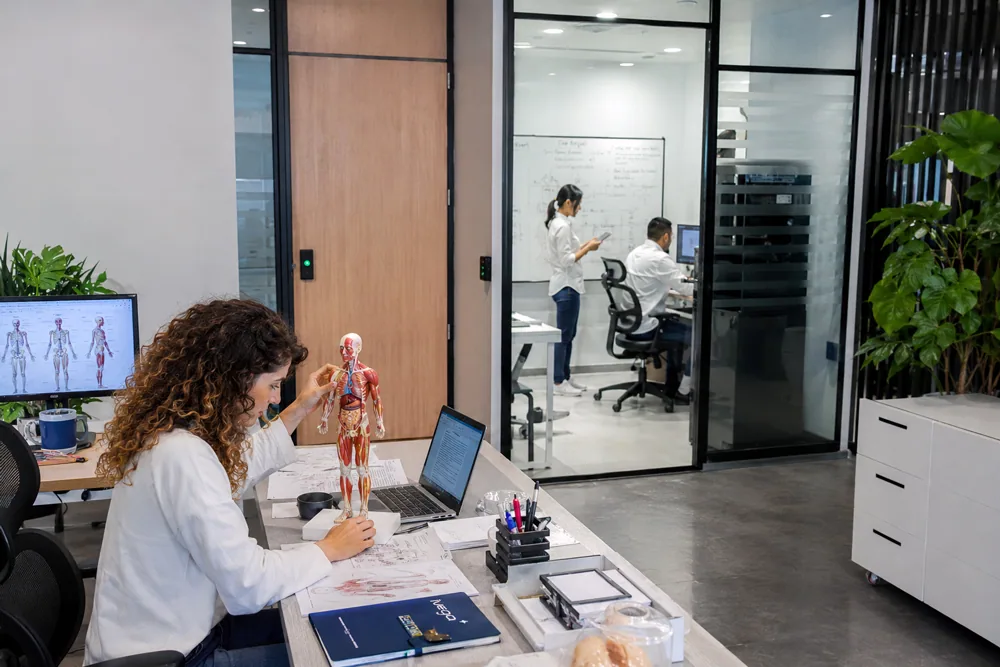 Workspace iVega Lab z modelem anatomicznym i materiałami badawczymi